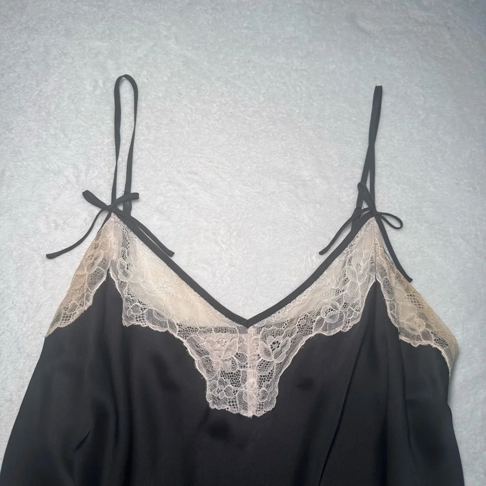 Cute Black Slip Dress with Lace Trim - Picture 2 of 7